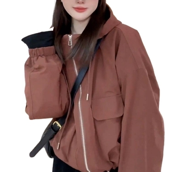 Sieviešu īsa jaka ar kapuci, čenile audums, flīsa oderējums, Spandex, galvenā auduma saturs <30%, nolaižti pleci, Spring 2025