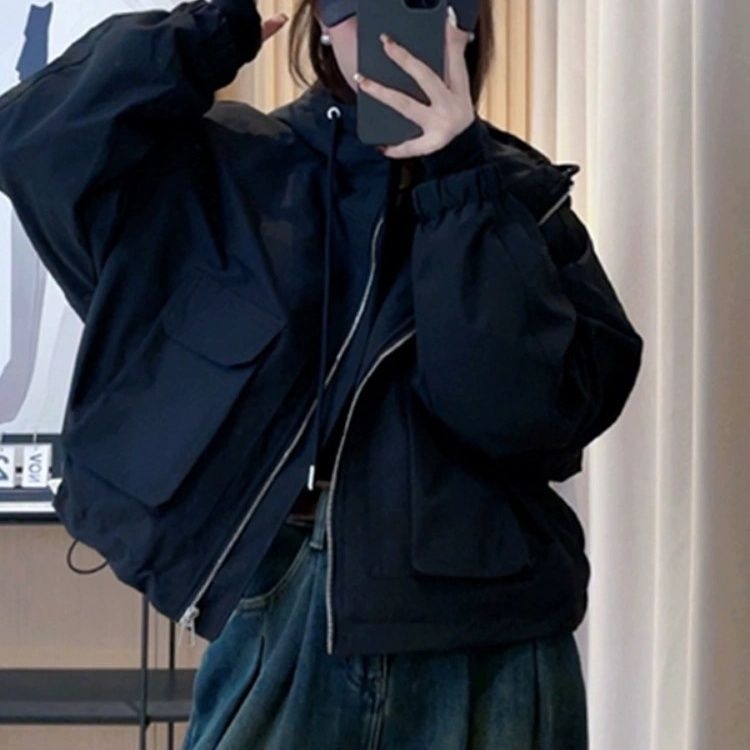 Sieviešu īsa jaka ar kapuci, čenile audums, flīsa oderējums, Spandex, galvenā auduma saturs <30%, nolaižti pleci, Spring 2025