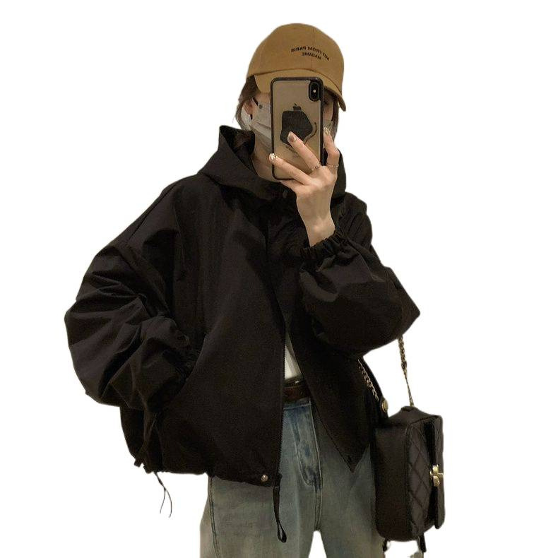 Sievietēm kapucēta chenille jaka ar spandexu 90-95%, īsa, brīva piegriezuma ar bat piedurknēm, pavasaris 2025