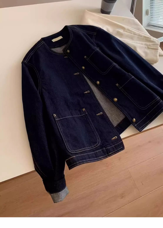 Palace džinsa jaka, garas piedurknes, apaļš kakls, regulāra griezuma, garums 50–65 cm