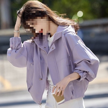 Sieviešu īsa kapucēta pilsētas jaka — Chenille audums ar 80–90% Spandex, parastie piedurknes, pavasaris 2025