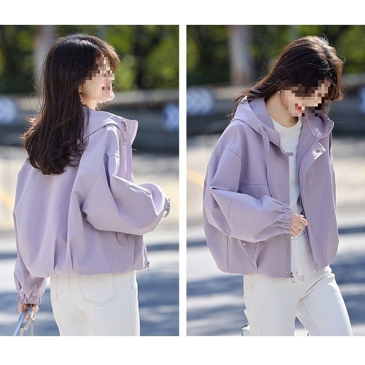 Sieviešu īsa kapucēta pilsētas jaka — Chenille audums ar 80–90% Spandex, parastie piedurknes, pavasaris 2025