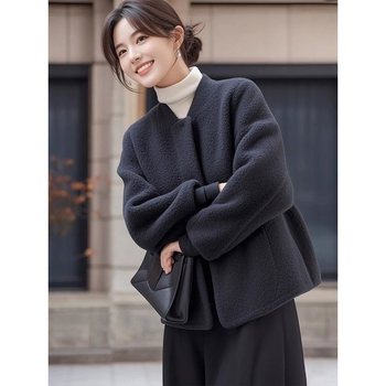 Chenille audinio švarkas, su fliso pamušalu, panelinis dizainas, Korėjos stilius, pavasaris 2025