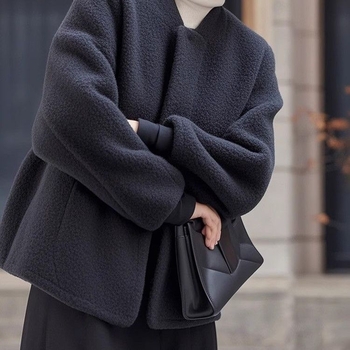 Chenille audinio švarkas, su fliso pamušalu, panelinis dizainas, Korėjos stilius, pavasaris 2025