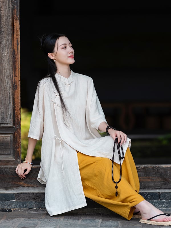 Γυναικεία ρόμπα Zen για διαλογισμό, λινό και Tencel μίξη, φινίρισμα με άμμο, καλοκαίρι 2025 (κύριων υφασμάτων περιεκτικότητα κάτω από 30%)