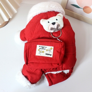 Novogodišnji debeli pamučni kaput za kućne ljubimce s četiri noge, bišon frize medvjedić, crvena odjeća za pse za Novu godinu, topla zimska odjeća, pamučni kaput torba preko ramena