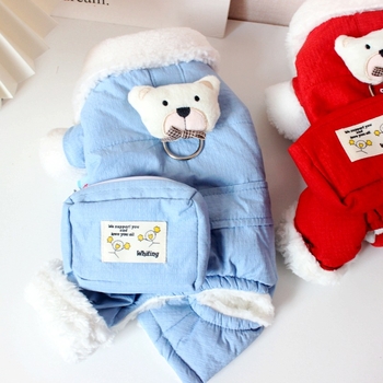 Novogodišnji debeli pamučni kaput za kućne ljubimce s četiri noge, bišon frize medvjedić, crvena odjeća za pse za Novu godinu, topla zimska odjeća, pamučni kaput torba preko ramena