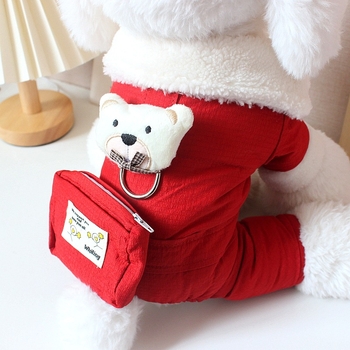 Novogodišnji debeli pamučni kaput za kućne ljubimce s četiri noge, bišon frize medvjedić, crvena odjeća za pse za Novu godinu, topla zimska odjeća, pamučni kaput torba preko ramena