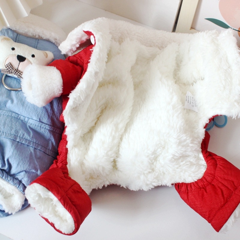 Novogodišnji debeli pamučni kaput za kućne ljubimce s četiri noge, bišon frize medvjedić, crvena odjeća za pse za Novu godinu, topla zimska odjeća, pamučni kaput torba preko ramena