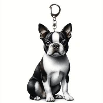 New cross-border product: Cute acrylic keychain with plush dog, 2D creative puppy backpack, pendant, car hanger