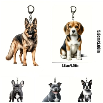 New cross-border product: Cute acrylic keychain with plush dog, 2D creative puppy backpack, pendant, car hanger