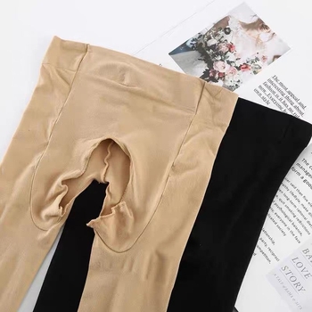 Colanți deschiși la crotch pentru femei, nylon, căptuți cu fleece, groși, cu picior întreg, anti-încurcare, toamnă-iarnă