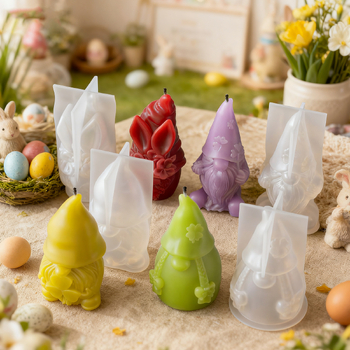 Silikona veidne Lieldienu svecei "rūķis", epoksīdsveķi ar četrlapu āboliņu, ģipša dekors ar aromterapiju bārdaina veca vīra formā