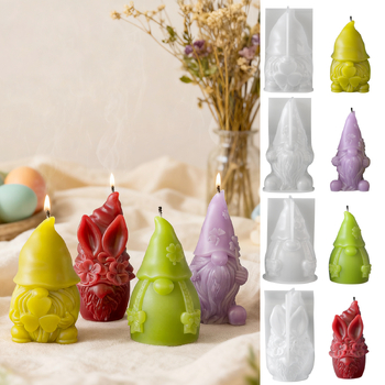 Silikona veidne Lieldienu svecei "rūķis", epoksīdsveķi ar četrlapu āboliņu, ģipša dekors ar aromterapiju bārdaina veca vīra formā