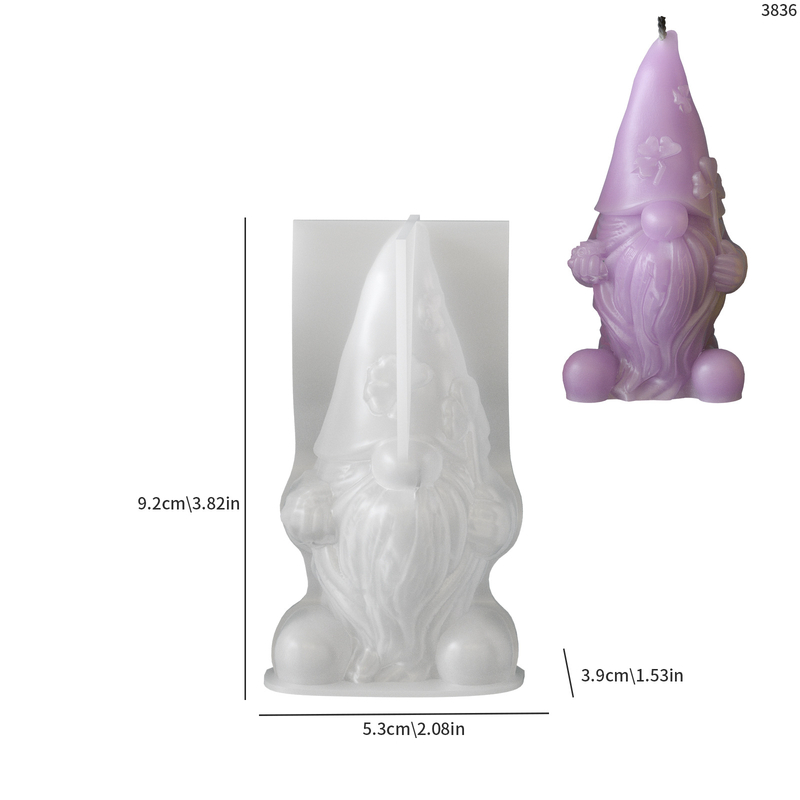 Silikona veidne Lieldienu svecei "rūķis", epoksīdsveķi ar četrlapu āboliņu, ģipša dekors ar aromterapiju bārdaina veca vīra formā