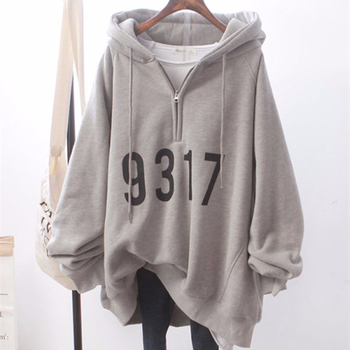 Harajuku stil kapuljačom duksa jakna s flis podstavom, širokog kroja, polu-zip, udobna