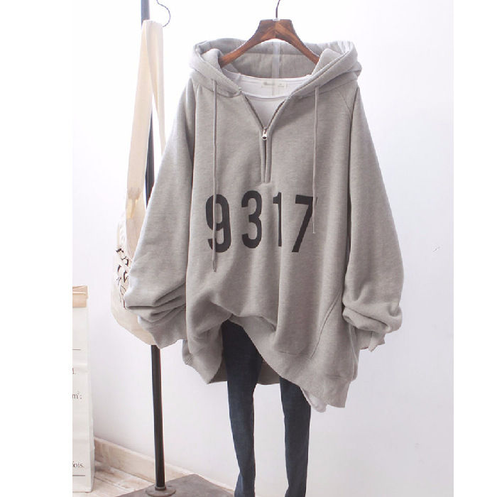 Harajuku stil kapuljačom duksa jakna s flis podstavom, širokog kroja, polu-zip, udobna