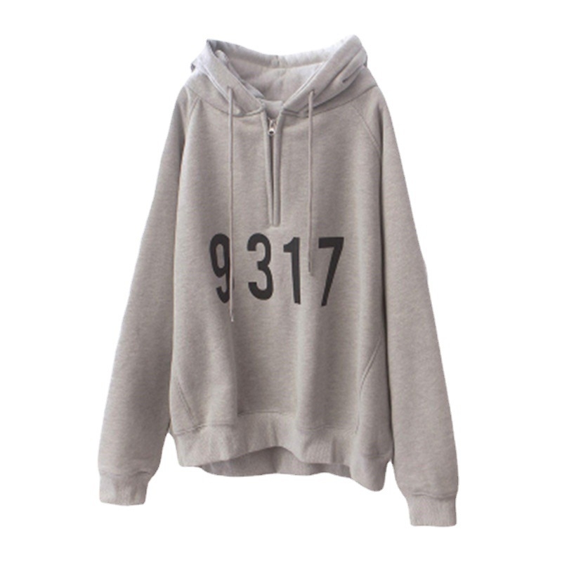Harajuku stil kapuljačom duksa jakna s flis podstavom, širokog kroja, polu-zip, udobna