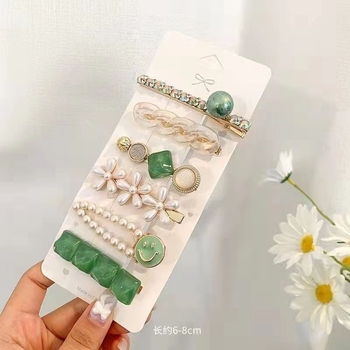 Jauns korejiešu stila matu sprādžu komplekts 2024. gadā ar lāča un ziedu dizainu, retro stilā, vienkārša matu sprādze, sānu sprādze ar spalvām un pērlēm