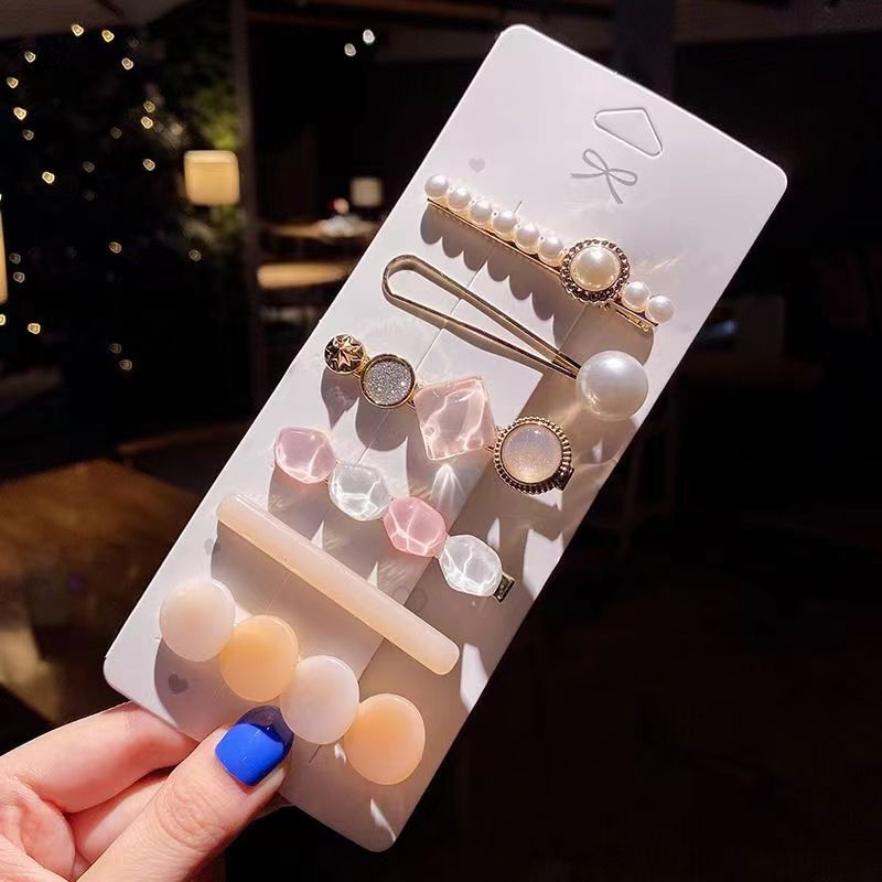 Jauns korejiešu stila matu sprādžu komplekts 2024. gadā ar lāča un ziedu dizainu, retro stilā, vienkārša matu sprādze, sānu sprādze ar spalvām un pērlēm