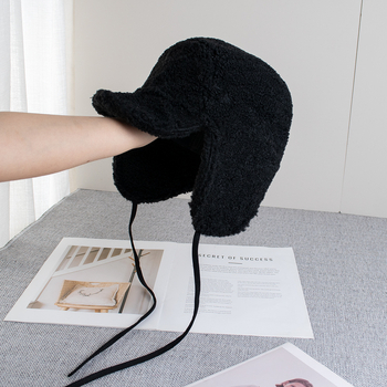 Japoniško stiliaus ėriuko vilnos piloto kepurė, šilta ir ausis apsauganti žieminė slidinėjimo kepurė, miela ir neperpučiama dviratininko sportui.