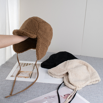 Japoniško stiliaus ėriuko vilnos piloto kepurė, šilta ir ausis apsauganti žieminė slidinėjimo kepurė, miela ir neperpučiama dviratininko sportui.