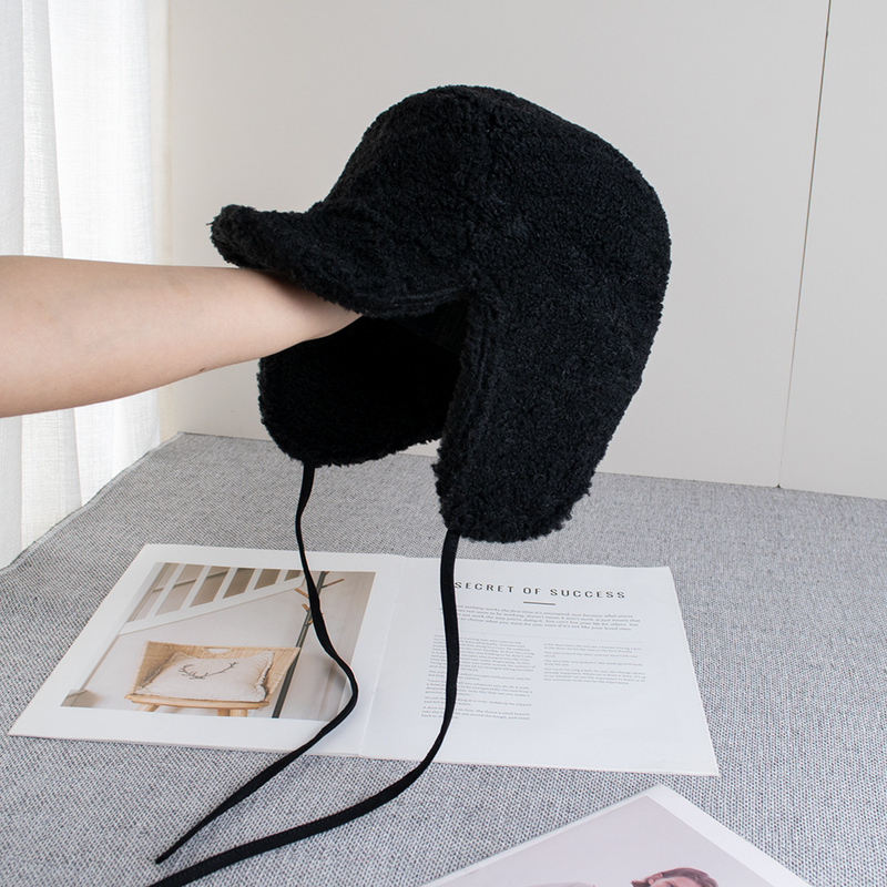 Japoniško stiliaus ėriuko vilnos piloto kepurė, šilta ir ausis apsauganti žieminė slidinėjimo kepurė, miela ir neperpučiama dviratininko sportui.