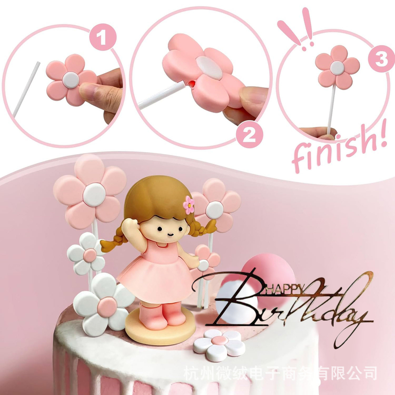 Σετ 20 τεμαχίων για κορίτσια μπάλες αφρού με λουλούδι, διακόσμηση τούρτας, πινακίδα "Happy Birthday", πάρτι μωρού, γενέθλια