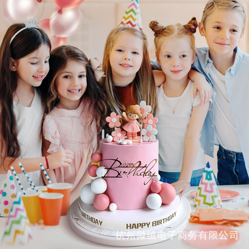 Σετ 20 τεμαχίων για κορίτσια μπάλες αφρού με λουλούδι, διακόσμηση τούρτας, πινακίδα "Happy Birthday", πάρτι μωρού, γενέθλια