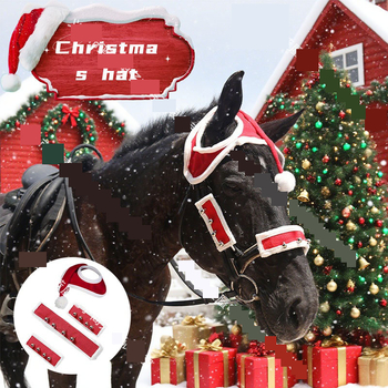 Удобна шапка на Дядо Коледа с вълнена облицовка + юзда - коледен празничен аксесоар за коне.