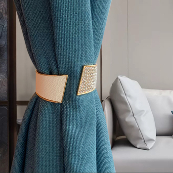 Ötvözetből készült függönytartó pánt gyémánt PU bőr betétekkel, könnyű luxus stílus, testreszabható