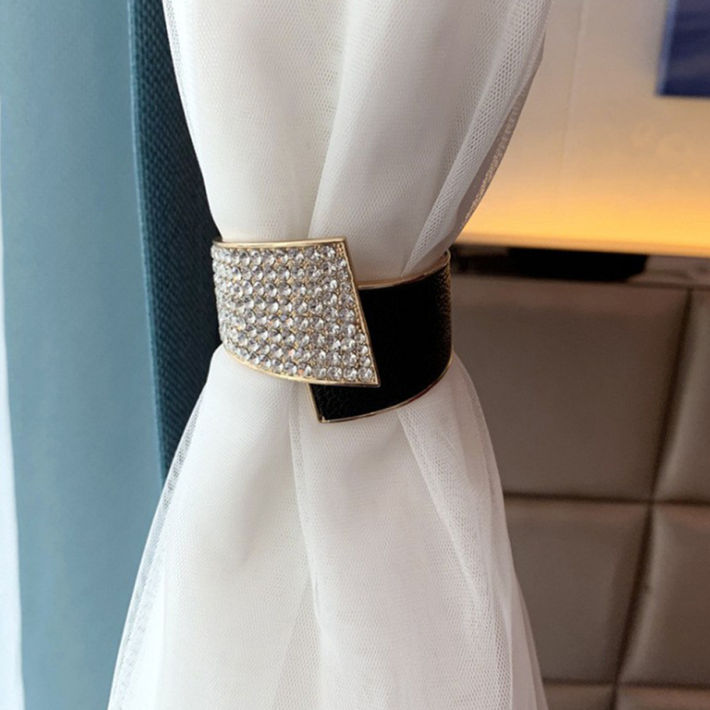 Ötvözetből készült függönytartó pánt gyémánt PU bőr betétekkel, könnyű luxus stílus, testreszabható