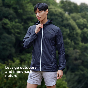 Vyrų saulės apsaugos striukė UPF50+ medvilnė, gobtuvas, plona, laisvas kirpimas, sportinio stiliaus