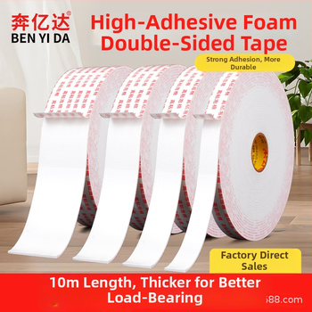 Putų dvipusė lipni juosta – akriliniai klijai, 2,5 mm storis, 10 m ilgis, putų pagrindas, stiprus prilipimas baldų dekoratyvinėms juostoms