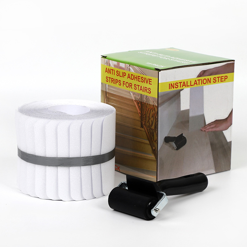 PEVA atsparus slydimui laiptų juosta vonios kambariui – vienpusė, plotis 5 cm, ilgis 5 m, storis 0,75 mm, pagrindas PEVA, temperatūros diapazonas -10°C iki 60°C