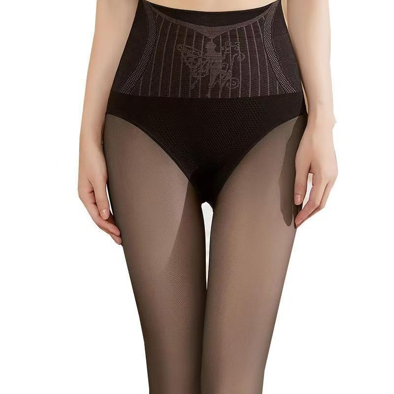 Ženske najlon hlače s fleec podlogom, debeli visokim strukom, učinak podizanja stražnjice, jedan komad