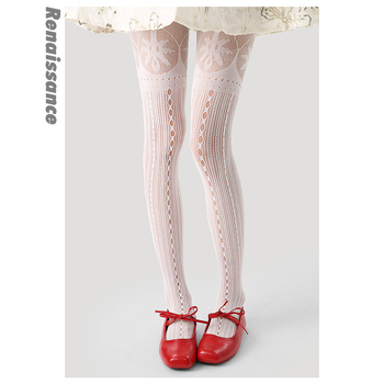 Renaissance Γυναικείες κάλτσες με δαντέλα και τζακάρντ μοτίβο, 90% νάιλον 10% σπάντεξ, λεπτές, σμιλεύουν το σχήμα και απορροφούν τον ιδρώτα (μονόχρωμες, φιόγκος, λουλούδια)