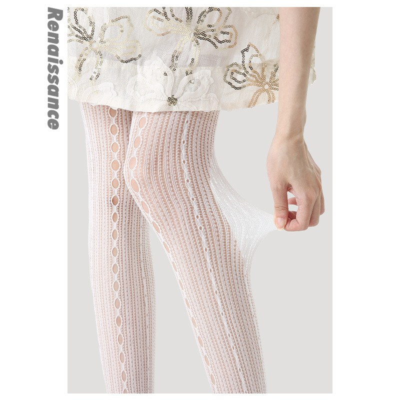 Renaissance Γυναικείες κάλτσες με δαντέλα και τζακάρντ μοτίβο, 90% νάιλον 10% σπάντεξ, λεπτές, σμιλεύουν το σχήμα και απορροφούν τον ιδρώτα (μονόχρωμες, φιόγκος, λουλούδια)