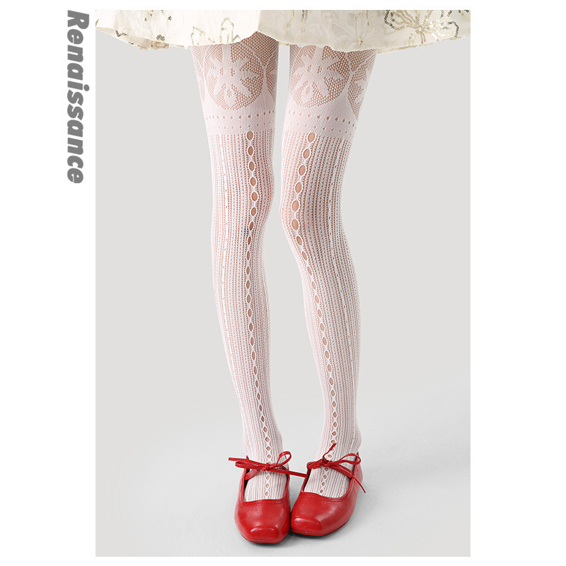 Renaissance Γυναικείες κάλτσες με δαντέλα και τζακάρντ μοτίβο, 90% νάιλον 10% σπάντεξ, λεπτές, σμιλεύουν το σχήμα και απορροφούν τον ιδρώτα (μονόχρωμες, φιόγκος, λουλούδια)