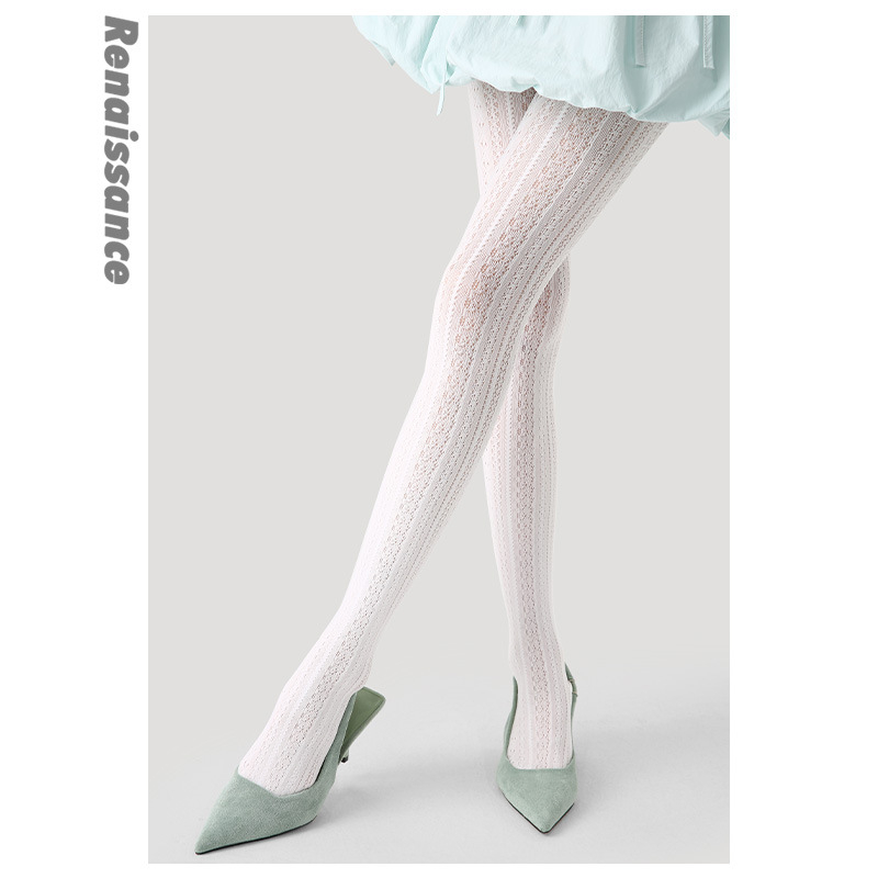 Renaissance Γυναικείες κάλτσες με δαντέλα και τζακάρντ μοτίβο, 90% νάιλον 10% σπάντεξ, λεπτές, σμιλεύουν το σχήμα και απορροφούν τον ιδρώτα (μονόχρωμες, φιόγκος, λουλούδια)