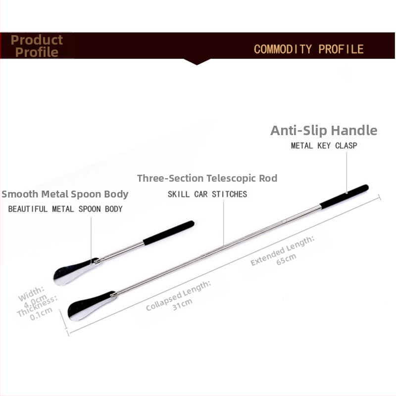 Trys dalių teleskopinis nerūdijančio plieno batų įrankis (shoehorn), modelis 25-220, kasdienis stilius, visos sezonos