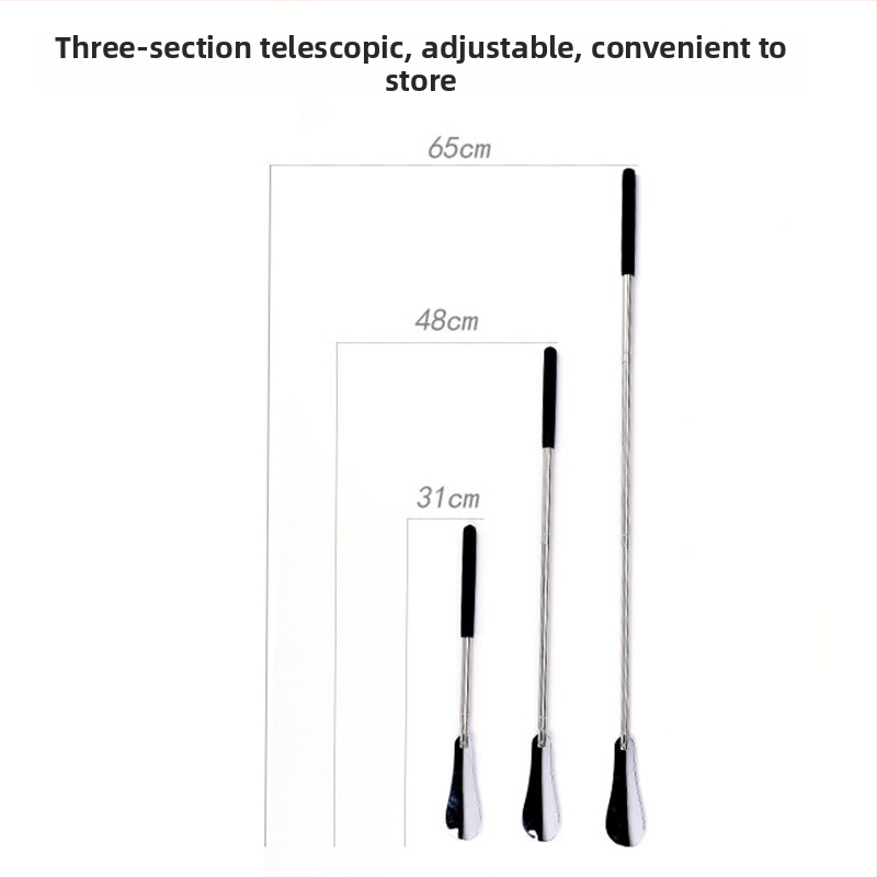 Trys dalių teleskopinis nerūdijančio plieno batų įrankis (shoehorn), modelis 25-220, kasdienis stilius, visos sezonos