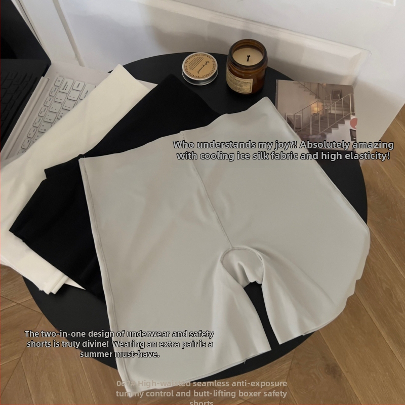 Sieviešu drošības šorti ar augstu vidukli, Ice Silk audums, neilons 81,2%, kaunuma odere 100% kokvilna, 2in1 dizains