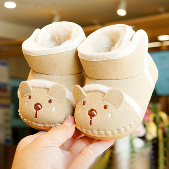 Бебешки обувки за прохождане с мека подметка, антихлъзгащи, зимна подплата, Velcro закопчаване, за 6–12 месеца