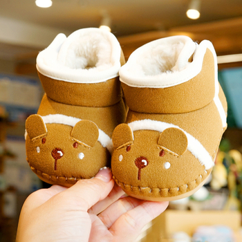 Бебешки обувки за прохождане с мека подметка, антихлъзгащи, зимна подплата, Velcro закопчаване, за 6–12 месеца