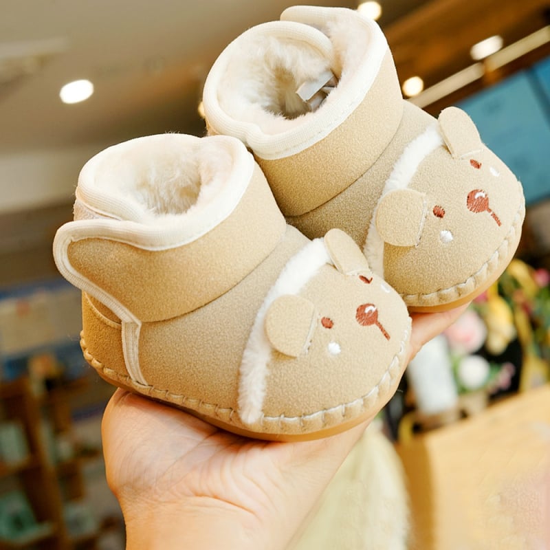 Бебешки обувки за прохождане с мека подметка, антихлъзгащи, зимна подплата, Velcro закопчаване, за 6–12 месеца