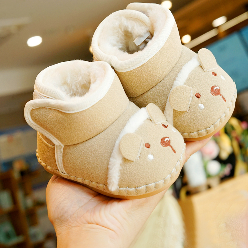 Бебешки обувки за прохождане с мека подметка, антихлъзгащи, зимна подплата, Velcro закопчаване, за 6–12 месеца