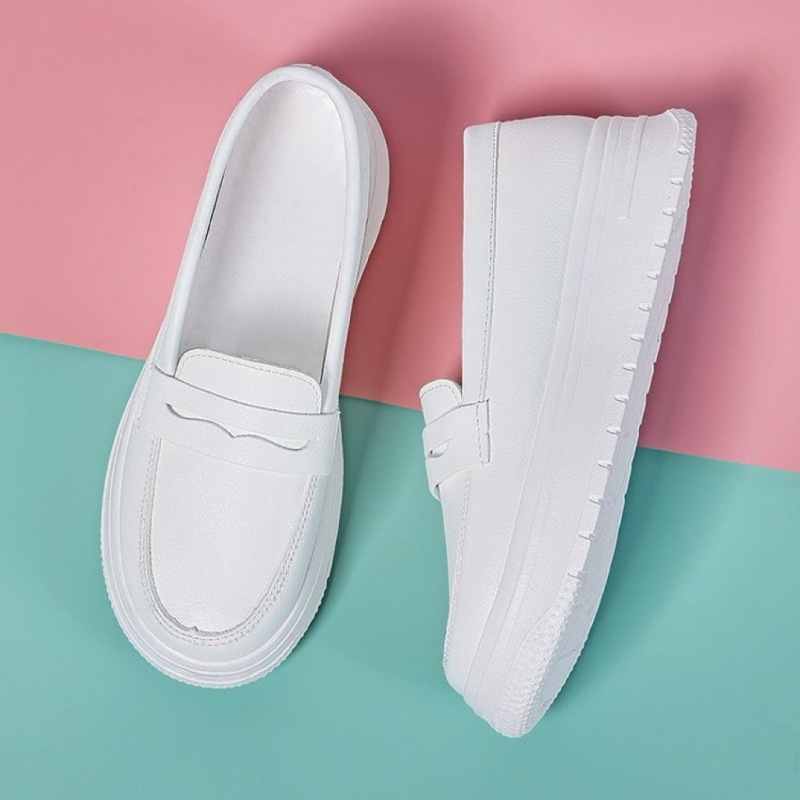 Pantofi pentru asistenți medicali femei – Slip-on, suprafață PU, talpă din cauciuc, branț EVA, respirabili, vârf rotund