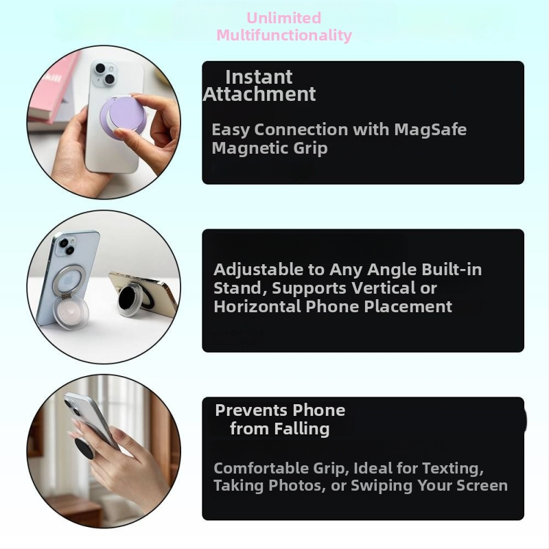 XUNHAO Snap-on magnētiskais telefona turētājs ar gredzeni, 360° griešanās – galda statīvs, modeļa Xh2025-09, iPhone 12–17, plastmasa