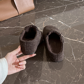 Γυναικείες παντόφλες με ύψος 5 cm για τον χειμώνα, κορεατικού ρετρό στυλ, με επένδυση γούνας και σόλα από καουτσούκ